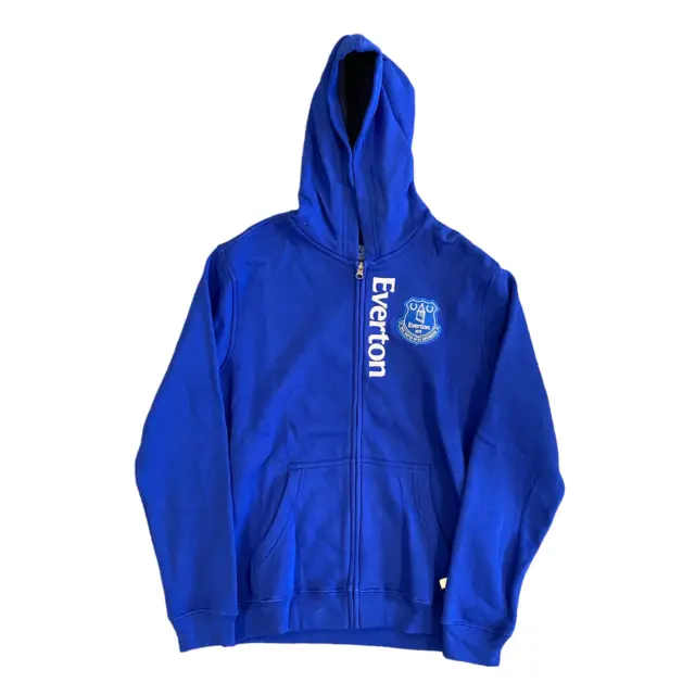 Felpa con cappuccio blu Everton Football per bambini (taglia 10-12y) blu wordmark cerniera - nuova
