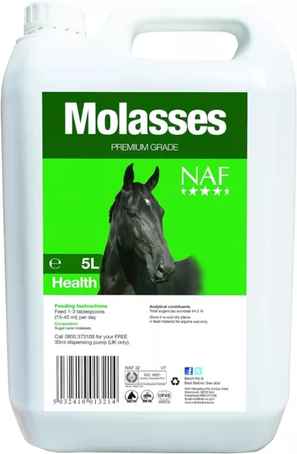 NAF Low sugar Liquid Molasses ‎Natural Animal Feeds ‎5 Litre Brand New