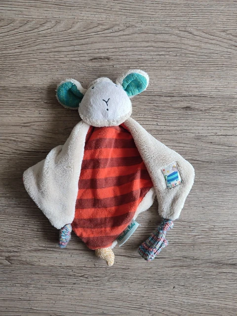 DOUDOU PLAT MOUTON Zig Zag rayé orange attache tétine MOULIN ROTY