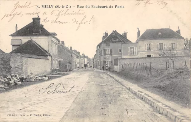 Cpa 91 Milly Rue Du Faubourg De Paris