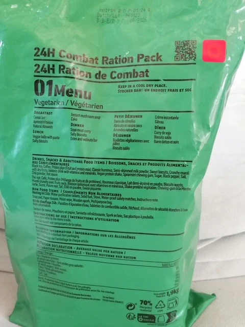 Ration de combat 24 heures sur les forces armées françaises RCIR MRE - THT 2025/2026 Ration de combat 24 heures sur les forces armées françaises RCIR MRE - THT 2025/2026