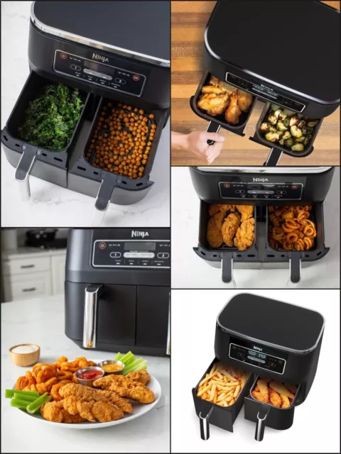 2 PCS Air Fryer Silicone Liners for Ninja Foodi Dual Zone DZ090 6 QT DZ100  DZ201 8QT Air Fryer, Air Fryer Silicone Pots Rectangular Food Grade