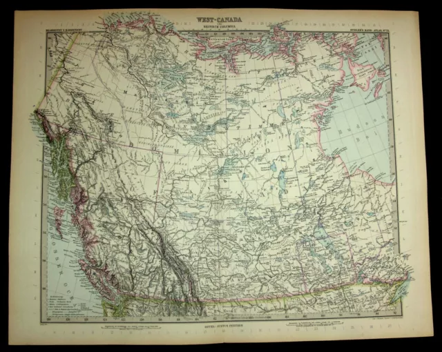 Alte original Kupferstich-Landkarte WEST-KANADA Britisch-Kolumbien 1897 old Map