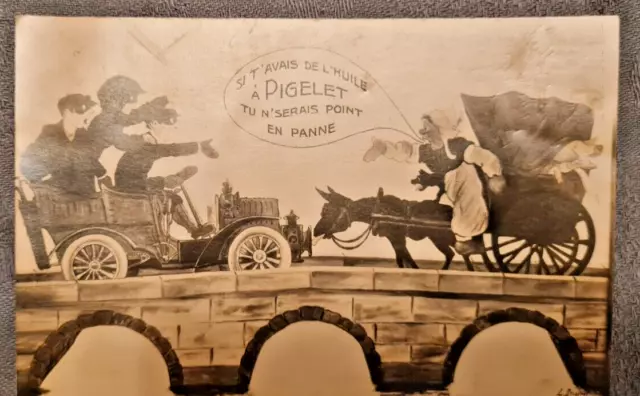 ANCIENNE CARTE POSTAL CPA DECOUPI  humoristique HUILE AUTO PIGELET LITHO 1909