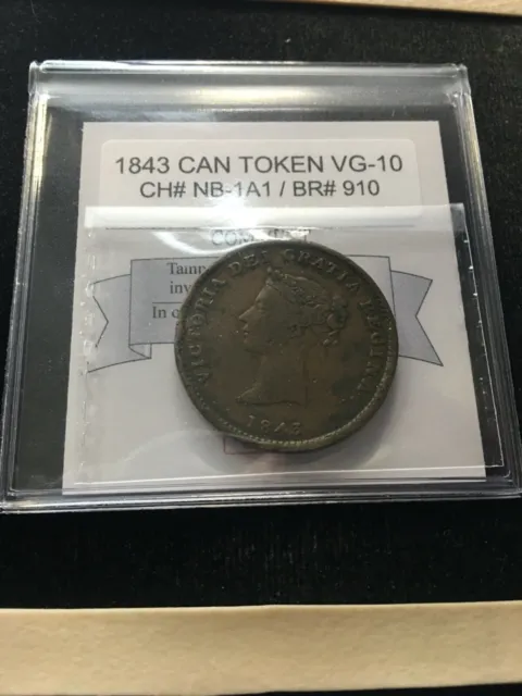 1843  NB Halfpenny Token ;Br#910 / CH# NB-1A1,  Coin Mart Graded**VG-10**#025871