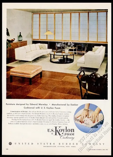 1953 Dunbar modern sofa living room Edward Wormley photo US Koylon Foam print ad