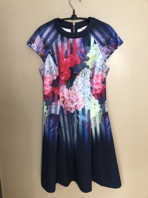 Ted Baker London Sew In Love Bright  Floral Scuba Dress US Size 2 New!