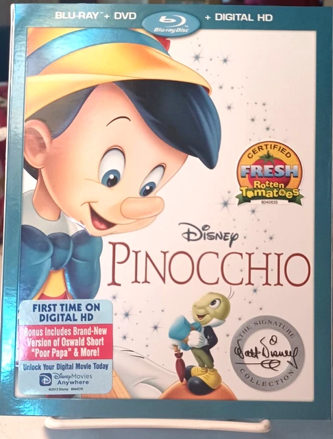 Pinocchio W/Slip-Cover Blu-Ray & Dvd Disney Signature Collection *No Digital*