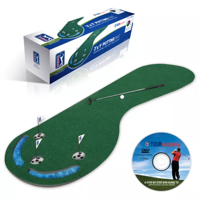 PGA TOUR 3ft x 9ft PUTTING MAT - 3 Golf Holes Water Hazards - SHOP SOILED