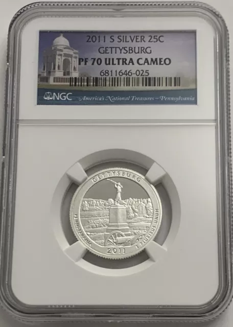 2011 S Proof Silver Gettysburg Quarter Ngc Pf70 Ultra Cameo National Park 25C