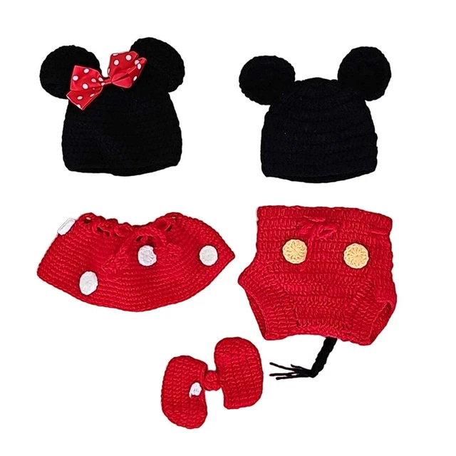 Mickey and Minnie Mouse Baby Photo Shoot Outfits Twins Red Black One Pair Shoes