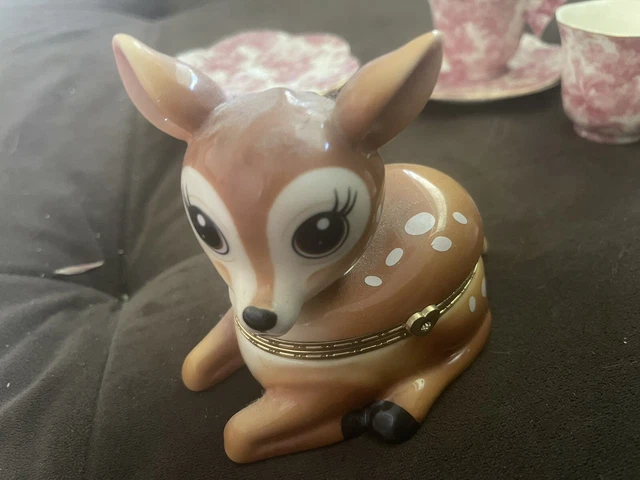 Limoges Porcelain Music Box Deer Bambi  for Grand Daughter "You are my Sunshine"