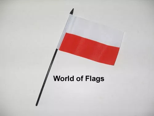 POLAND SMALL HAND WAVING FLAG 6" x 4" Polish Crafts Table Desk Top Display