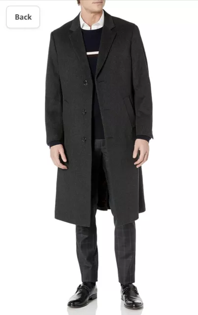 Adam Baker Men's Single Breasted Luxury Wool Full Length Topcoat - Charcoal Gray