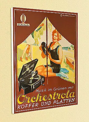 PLAKAT Musik ORCHESTROLA Koffer & PLATTENSPIELER XL 171 auf Platte aufgezogen