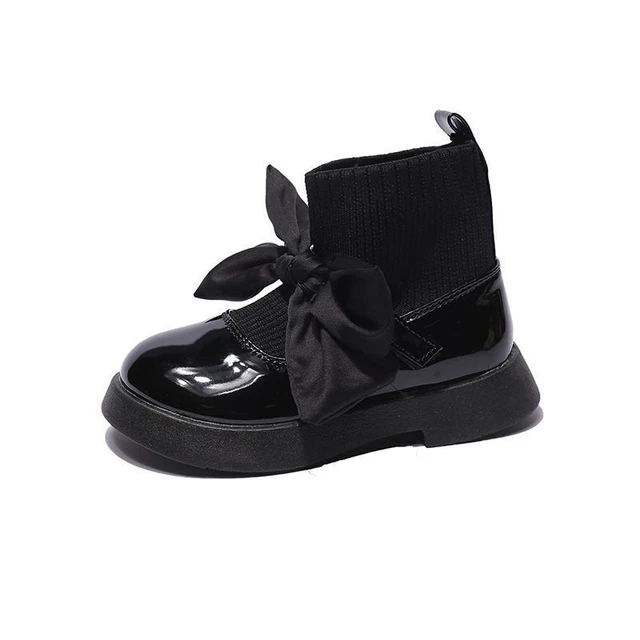 Stivaletti caldi alla caviglia bambine bambini festa di matrimonio scuola décolleté scarpe fiocco piatte taglia- 7