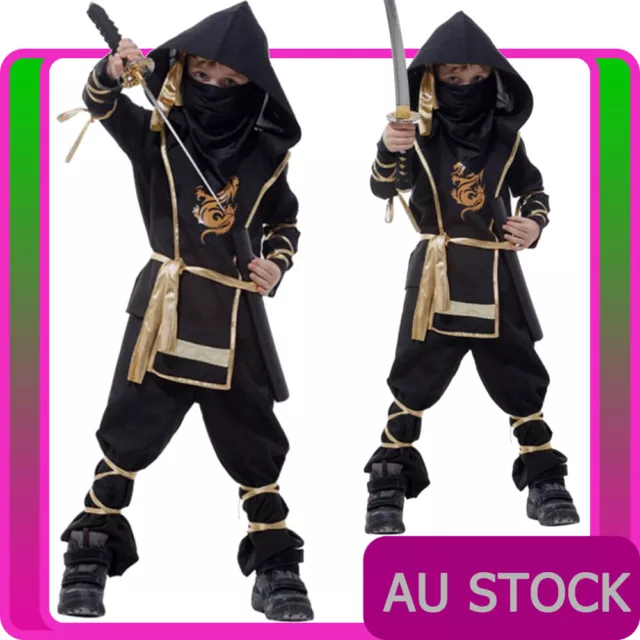 Boys Gold Ninja Costume Kids Japanese Fighter Warrior Martial Child Book Week