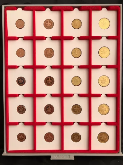 BRD 20x 1 + 2 + 5 + 10 PFENNIG 2000 je ADFGJ - J.# 380-383 - PP im MÜNZRÄHMCHEN