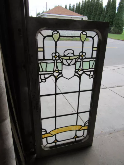 ~ Big Antique American Stained Glass Window 29 X 60 ~  Architecturalsalvage ~