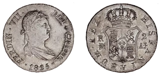 2 Silver Reales / Plata. Ferdinand Vii - Fernando Vii. Madrid, 1825. Xf+ / Ebc+