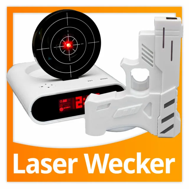 Gadget Wecker mit Zielscheibe und Infrarot IR Laser Pistole mit Sprachansage!