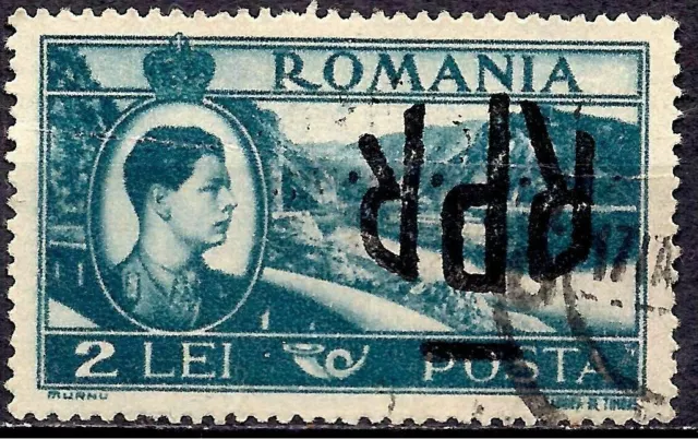 Romania 1948 King Michael 2 Lei Definitivi Rpr Invertito Sovrastampa Vfu Errore