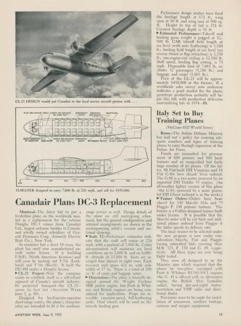 1952 Aviation Article Canadair CL-21 as Douglas DC-3 Replacement Canada