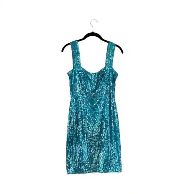 Vintage 90's Niteline Aqua Blue Sequin Dress Size 8