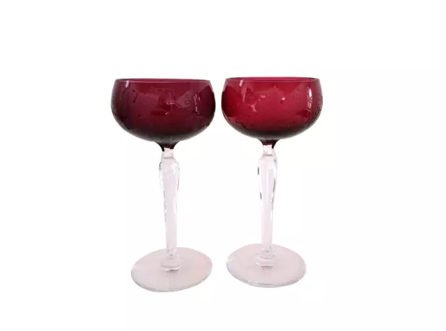 Lot 2 verres à vin Roemer cristal taillé rubis signés Val Saint Lambert Saumur