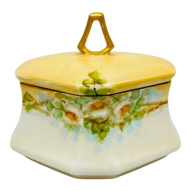 MZ Austria Hand Painted Floral Porcelain 4" W Lid Trinket Ring Box VINATGE