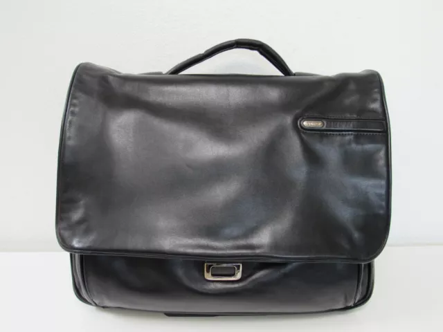 Tumi Black Leather Laptop Briefcase Messenger Expandable Bag Model # 96192D4
