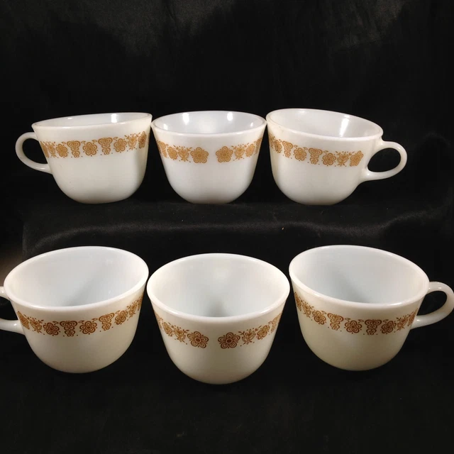 Set of 6 Vintage Corning Ware PYREX GOLDEN BUTTERFLY Coffee Tea Cups