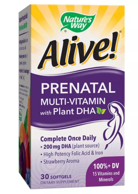 Alive! Prenatal Multivitamin W Plant DHA Daily Dietary Supplement 30 Softgels..+