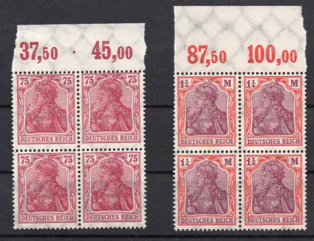 DR 1922 - GERMANIA mit KAISERKRONE - Mi.-Nr: 197 + 198  2x4erBlock OR  **  CV