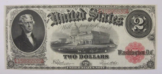 Series of 1917 Large Size $2 Two Dollar United States Legal Tender Note Red Seal