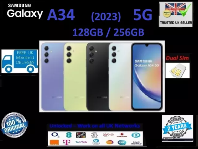 New Samsung Galaxy A34 5G 128GB 8GB Dual Sim Smart Phone  Lime Graphite Sealed