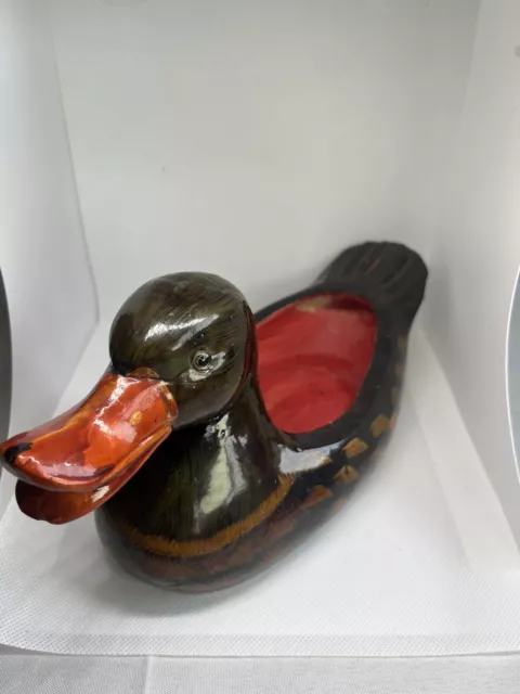 Grande figurine CANARD (27 cm) en bois laqué / boîte de rangement