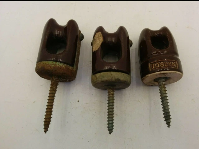 Vintage Brown Ceramic Screw In Power Line Insulators (Lot Of 3)