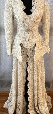 Vintage Victorian Custom made Wedding dress Pearls and Lace