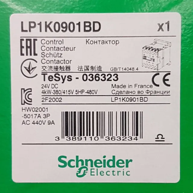 Schneider Electric Lp1K0901Bd Contattore Ausiliari 4Kw 9A 24Vdc