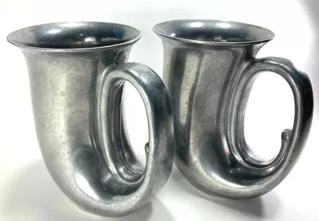 Set of 2 Duratale Leonard Pewter Horn Mug Tankards Stein 5" tall  Made in Italy