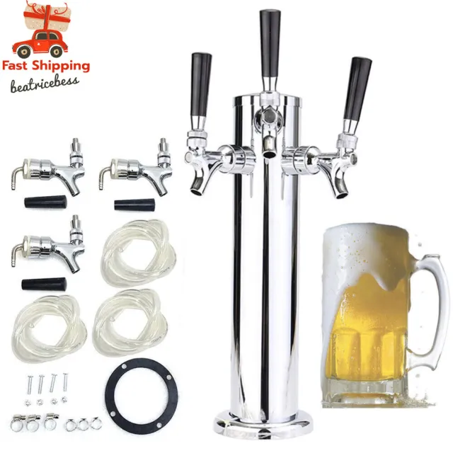 Draft Beer Tower 3 Tap Triple Faucet Beer Dispenser Stainless Steel Homebrew Bar