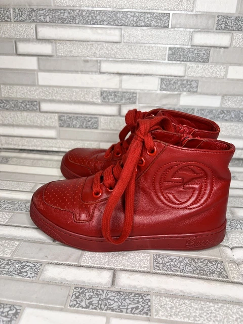 Scarpe da ginnastica alte gucci bambini taglia EUR 27 UK 10 rosse stringate autentiche Gucci usate
