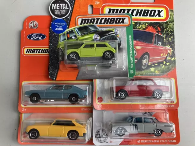 Matchbox job lot bundle new cars x 5 classic cars Mini Cooper Ford Capri BMW MGB