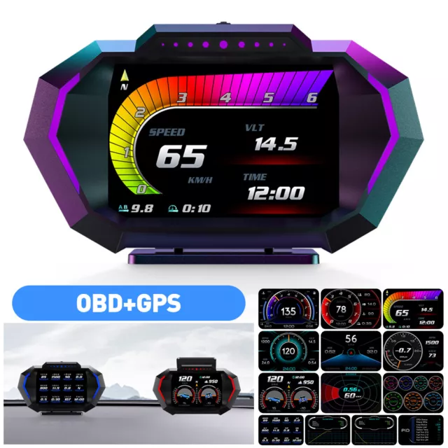 OBD2+GPS HUD Head Up Display Gauge Auto Digital Tachom Wasser Öl Temp Alarm 2024 2