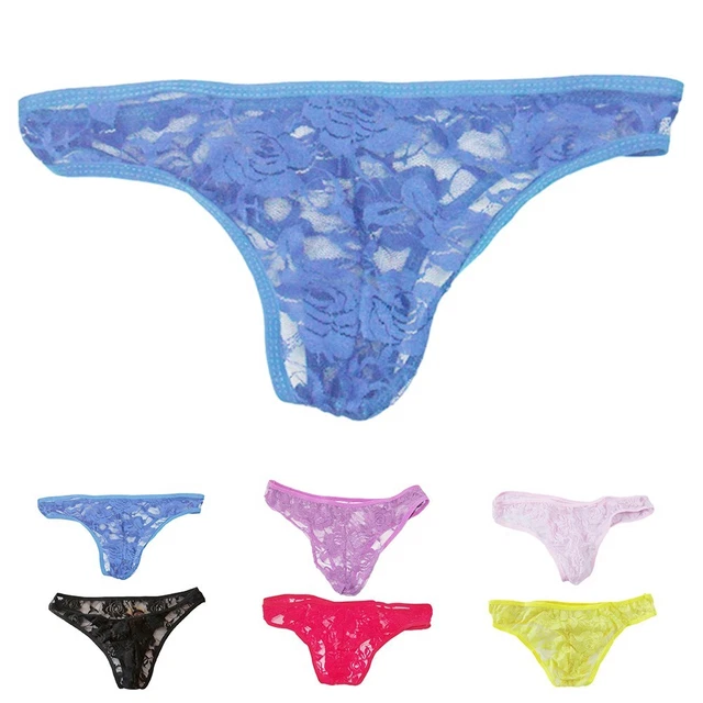 Slip Homme G-String Dentelle Noire & Rose – Transparent – Taille 70-90 Cm – Neuf Avec Étiquettes