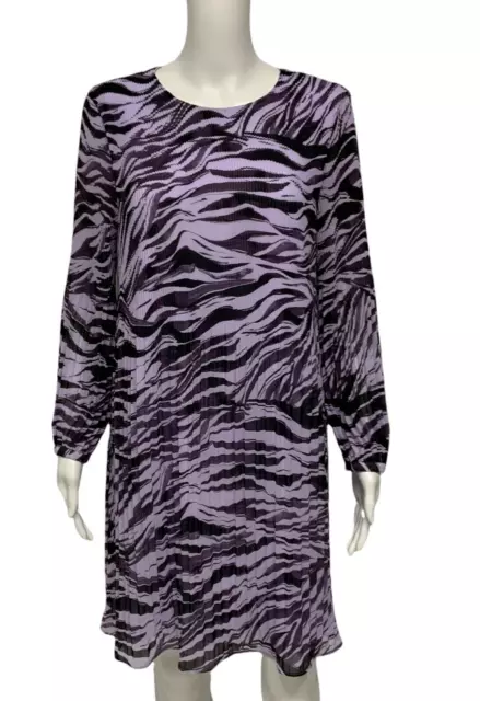 Nine West women's shift pleated dress purple long sleeve size M