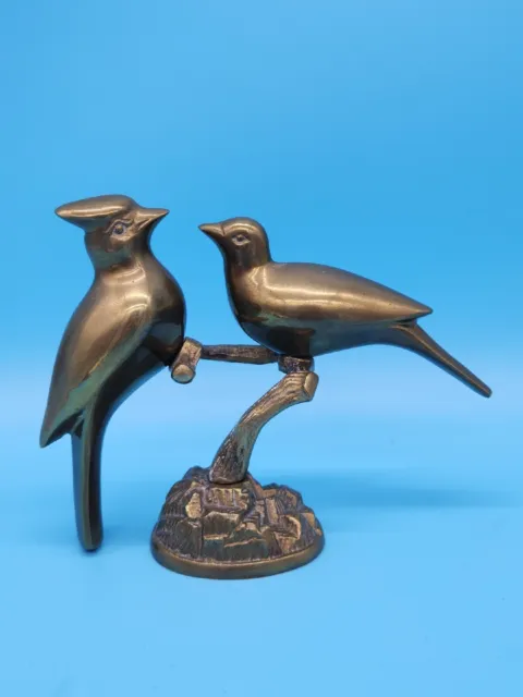 Vintage Solid Brass 2 Love Birds/Cardinals On Branch Figurine Birds