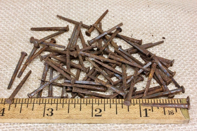 1” OLD Square NAILS 75 REAL 1850’s vintage rusty patina 5/32” small head BRADS