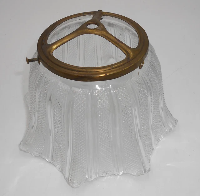 4"  Ruffled Edge Pressed Glass Fluted Gas Lamp Shade With Brass Fitter
